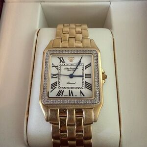Jules Jorgensen Gold Square Face Diamond Accent Bracelet Watch